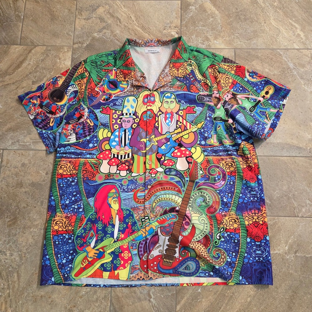 Hawalili Mens 3XL Psychedelic Rock Band Mushroom Print Shirt 1293647# Multicolor